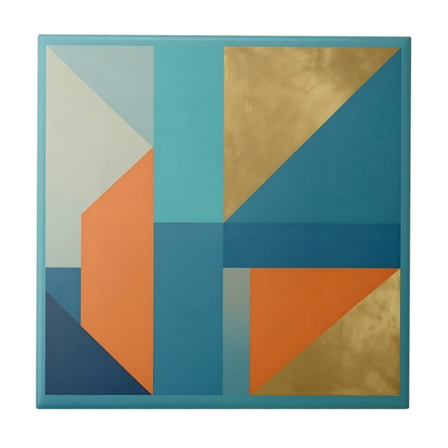 Teal Orange Gold Geometric Abstract Tile (Front)