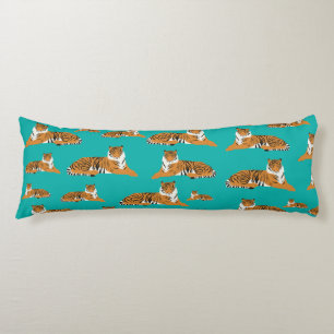 Teal Orange Jungle Tiger Animal Pattern Body Cushion