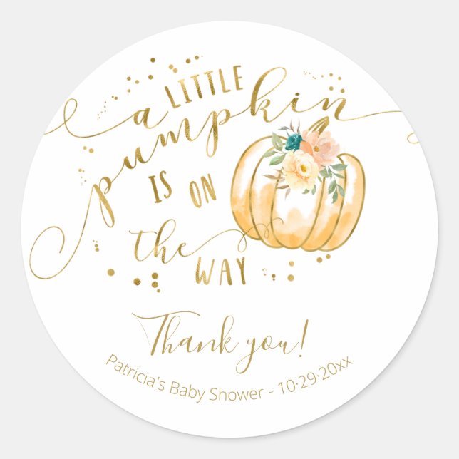 Teal Orange Pumpkin Fall Baby Shower Thank You Classic Round Sticker (Front)