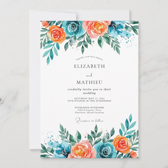 Teal Orange Resplendent Summer Wedding Invitation (Front)