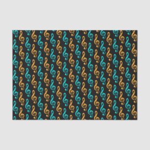 Teal & Orange Treble Clef Musical Symbols Tissue Paper