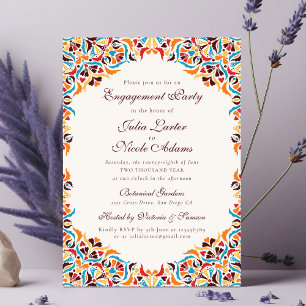 Teal Orange Whimsical Floral Engagement Party Invitation