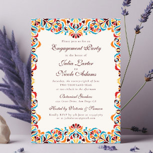 Teal Orange Whimsical Floral Engagement Party Invitation
