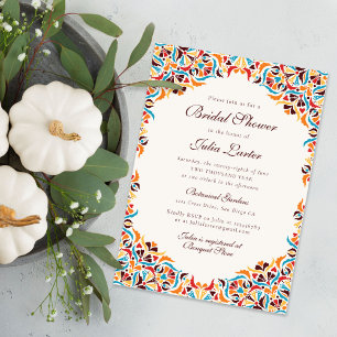 Teal Orange Whimsical Floral Mandala Bridal Shower Invitation
