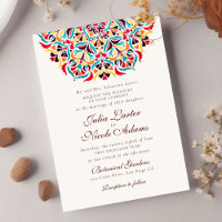 Teal Orange Whimsical Floral Mandala Wedding