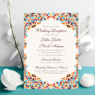 Teal Orange Whimsical Floral Mandala Wedding Invitation