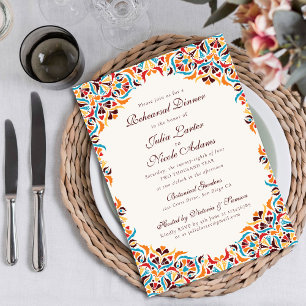 Teal Orange Whimsical Floral Rehearsal Dinner Invitation