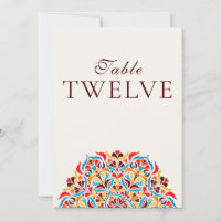 Teal Orange Whimsical Floral Wedding Table Number
