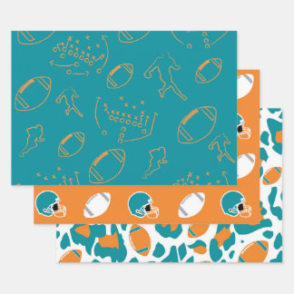 Teal, Orange & White Football Patterns Wrapping Paper Sheet