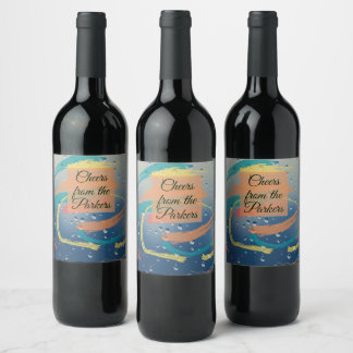 Teal, Orange, Yellow & Coral Brushstrokes Wine Label