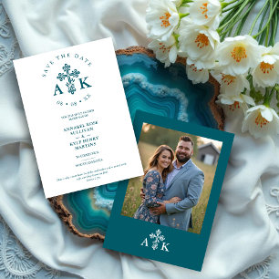 Teal Ornate Christian Cross Minimalist Wedding Save The Date