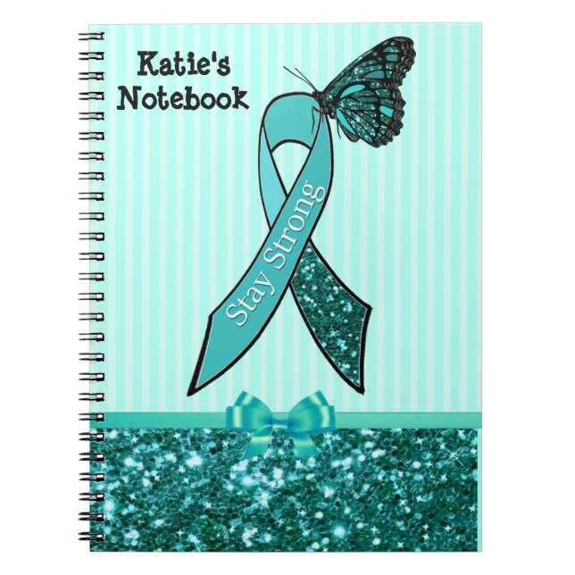 Teal Ovarian Cancer Awareness Ribbon & Butterfly C Notebook (Front)