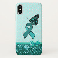 Teal Ovarian Cancer Awareness Ribbon & Butterfly