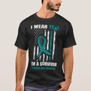 Teal Ovarian Cancer Survivor 12 Year USA Flag T-Shirt