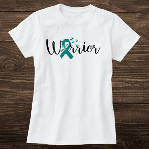 Teal Ovarian Cancer Warrior Butterfly Ribbon T-Shirt