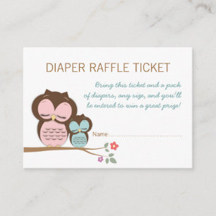 Teal Owl Baby Shower Diaper Raffle Ticket Insert