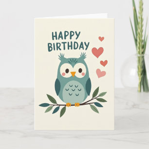 Teal Owl Birthday Card