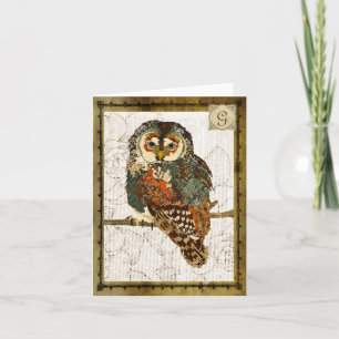 Teal Owl Vintage  Monogram Notecard