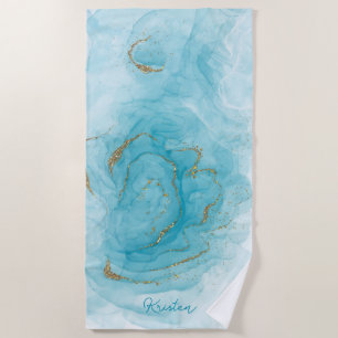Teal Paint and Glitter Pattern Personalised Beach Towel