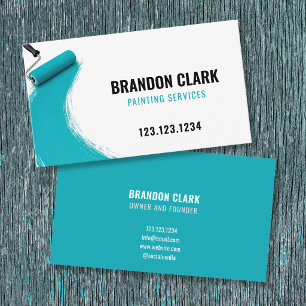 Teal Paint Roller Curve Vibrant Painter Painting Business Card