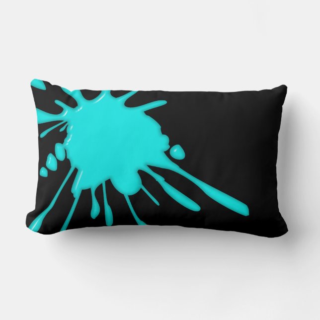 Teal Paint Splatter Black American MoJo Lumbar Pil Lumbar Cushion (Front)