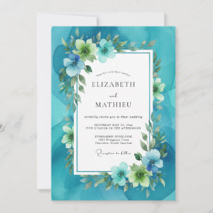 Teal Painted Leafy Wedding Invitation