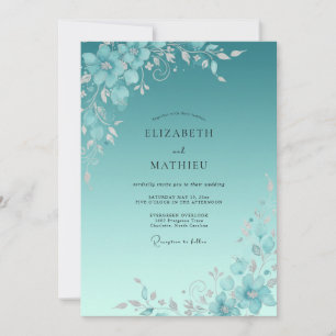 Teal Painted Petal Wedding Invitation