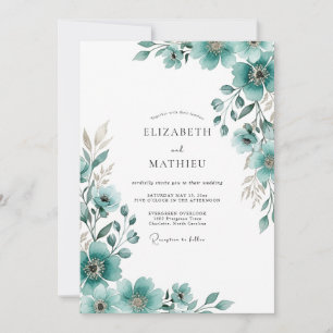 Teal Painterly Floral Flourish Wedding Invitation