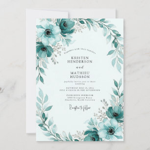Teal Painterly Winter Wedding Invitation