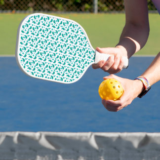 Teal Paisley Floral Pattern Modern Boho Blue Green Pickleball Paddle