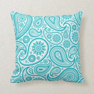 Teal Paisley Floral Pattern Pillow