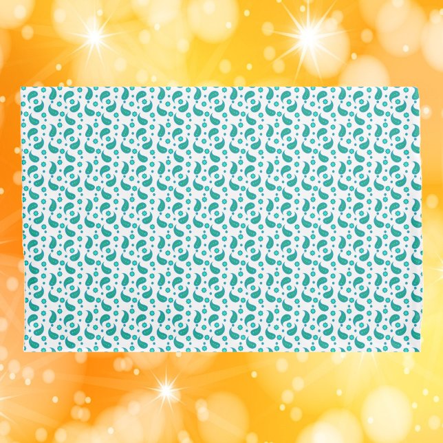 Teal Paisley Floral Pattern Pillowcase (A pillow case with a paisley pattern with flowers and dots done in blue and green.)