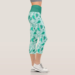 Teal Paisley High Waisted Capris
