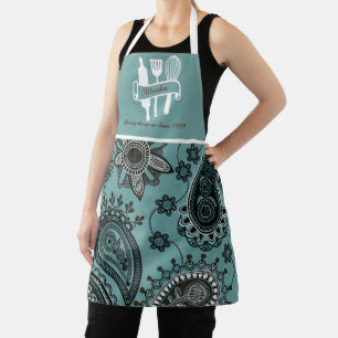 Teal paisley Personalised custom cook's Apron