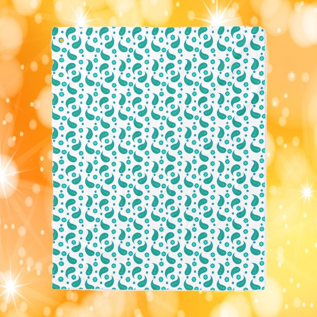 Teal Paisley Seamless Pattern Elegant Floral Boho Fleece Blanket (A fleece blanket with a floral paisley boho pattern in teal blue & green)