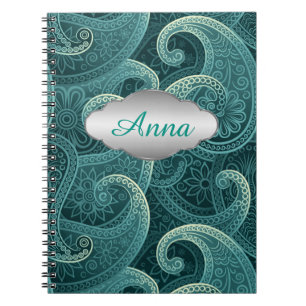Teal Paisley Timeless Pattern Personalised Notebook