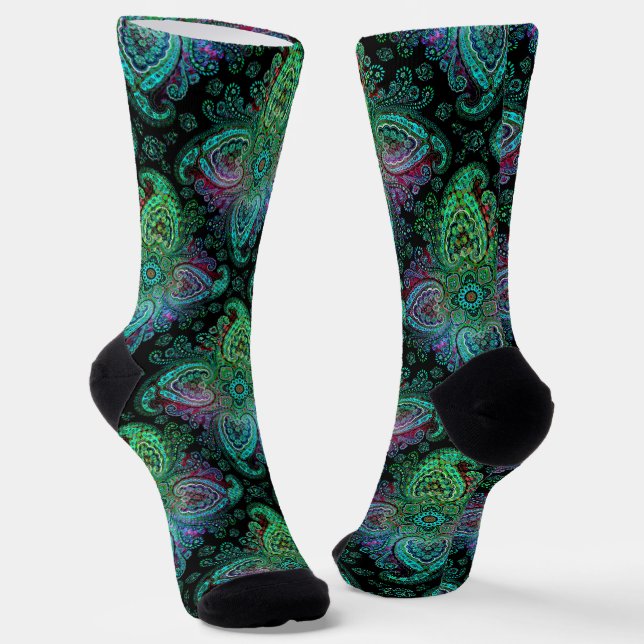 Teal  paisleyCrew Socks (Angled)