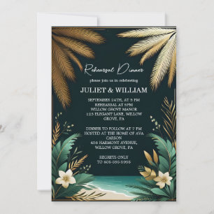 Teal Palm Beach Green And Gold Rehearsal Dinner Invitation