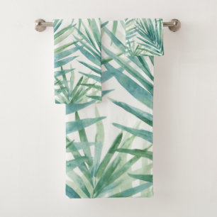 Teal Palm Leaves Bath Towel Set