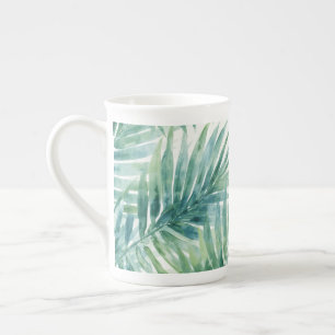 Teal Palm Leaves Bone China Mug