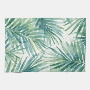 Teal Palm Leaves Tea Towel
