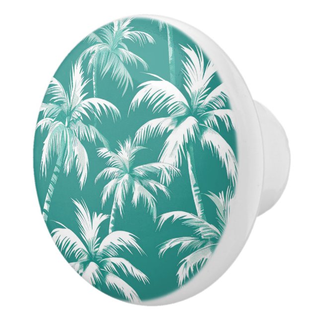 Teal Palm Tree Tropical Island Accent Decor Ceramic Knob (Right)