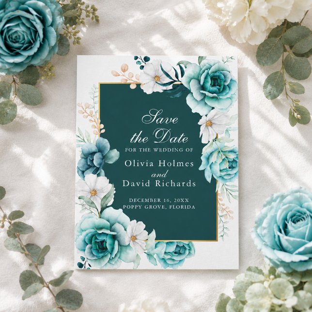 Teal Panel Save the Date | Wildflower (Teal Panel Save the Date | Wildflower)