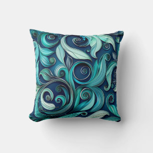 Teal paper flower seamless pattern cushion