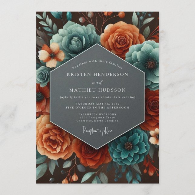Teal Paprika Autumnal Wedding Invitation (Front)