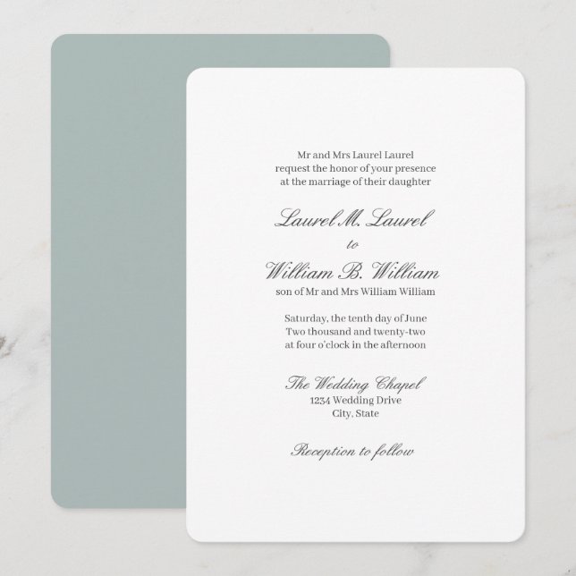 Teal Parents of the Bride Wedding Invitation (Front/Back)