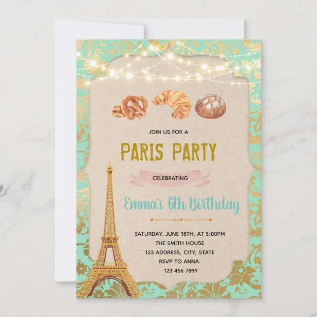 Teal Paris bakery theme party Invitation (Front)