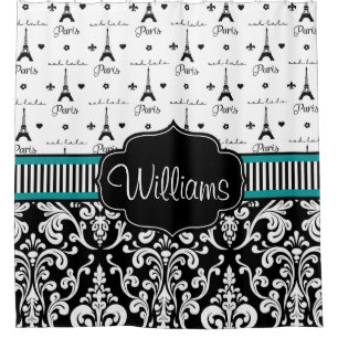 Teal Paris Shower Curtain