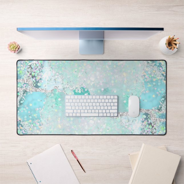 teal pastel blue chunky glitter design desk mat (Office 1)