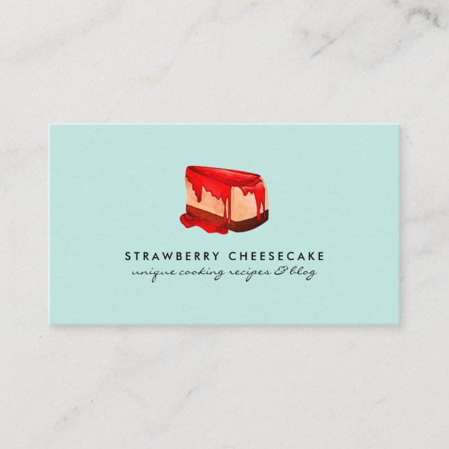 Teal Pastel Cheesecake Strawberry Pastry Dessert Business Card (Front)